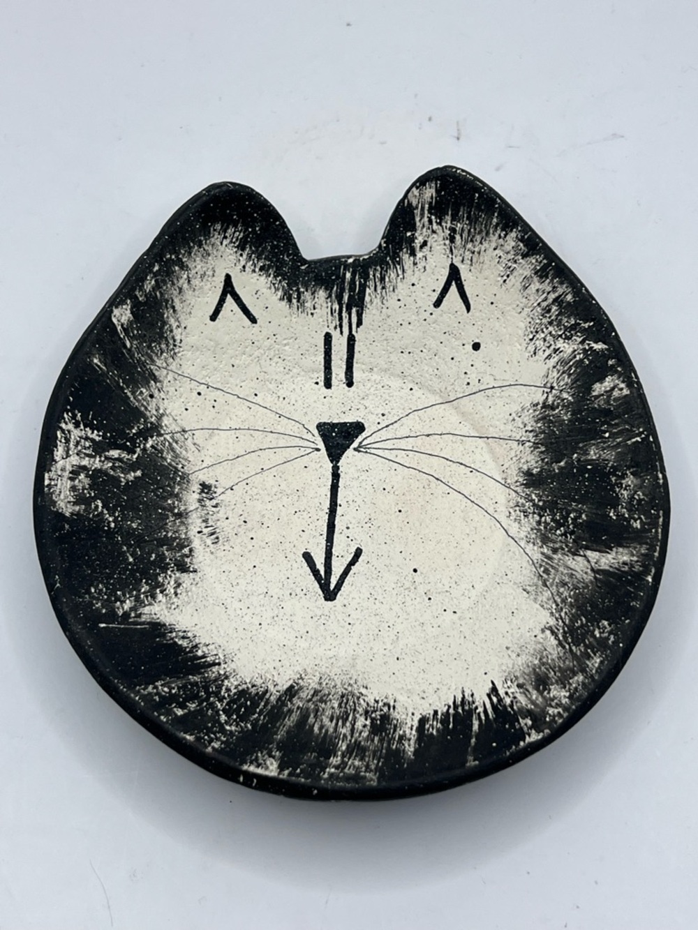 Signed Pottery Cat Trinket Dish Or Wall Hanging Decor 5.25”